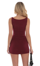 Plunge Neck Bodycon Dress in Maroon